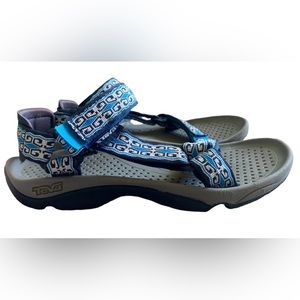Teva Sandal 7 rugged velcro strap blue white gray outdoor hiking camping